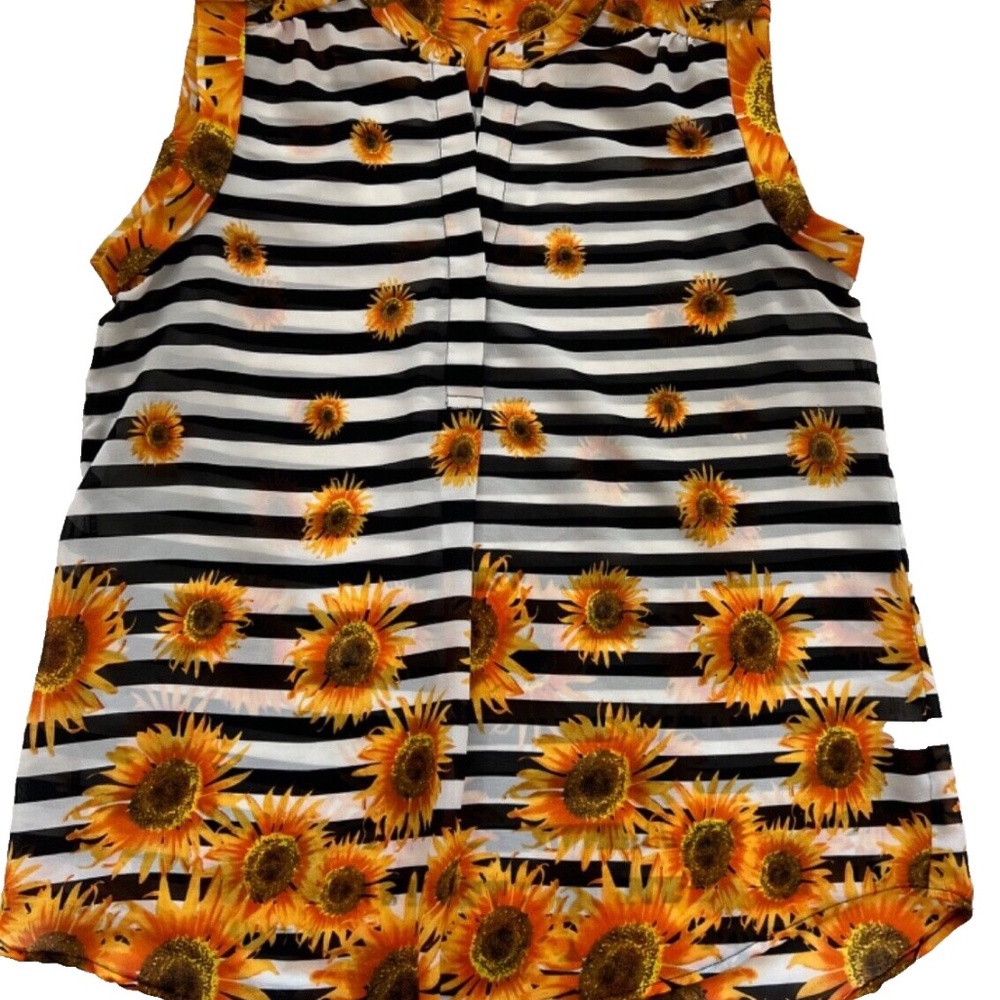 Antilia Femme Sunflower Stripes Yellow/Black Sleeveless Blouse XL Sheer